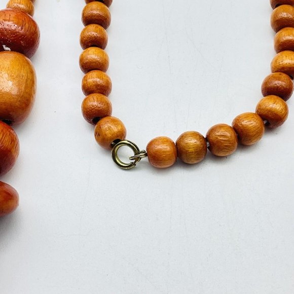 Brown Shades Wood Bead Necklace Gold Tone Ethnic Native Tribal Classic Boho - Picture 3 of 6